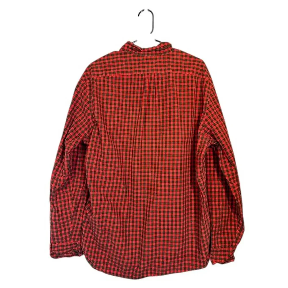 J. Crew Red Green Plaid Long Sleeve Collared Cotton Button Down Shirt Men Sz XL